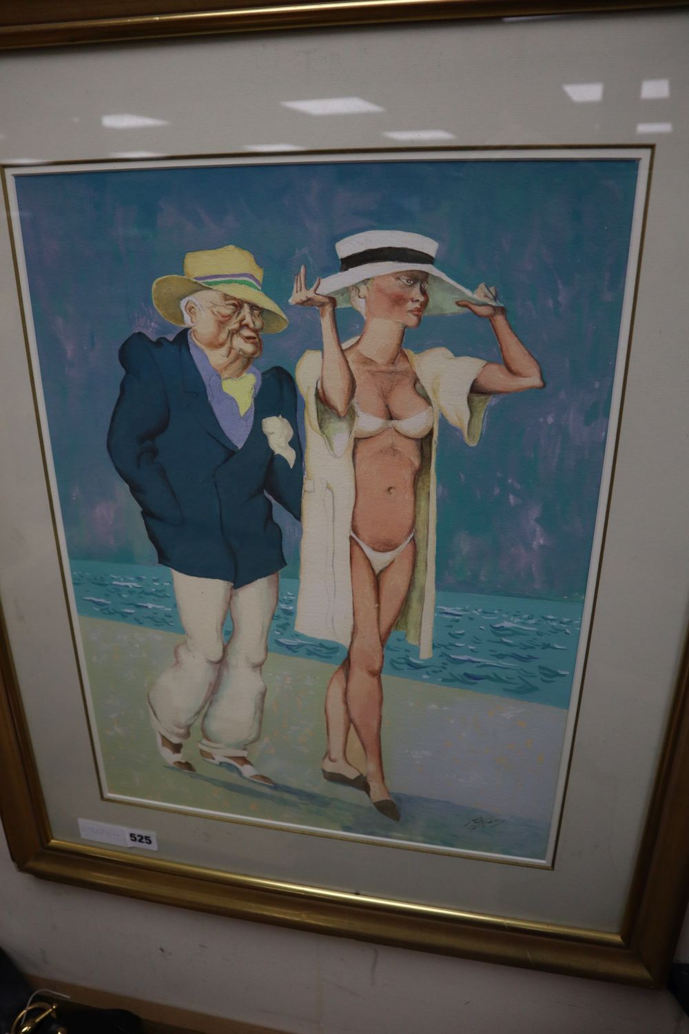 Brian Hinton, gouache, Promenade du Soir, signed, 52 x 39cm